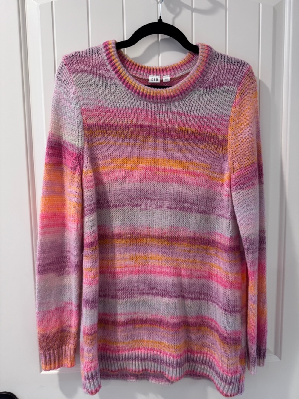 GAP Women's Pink, Purple & Orange Striped Crewneck Sweater